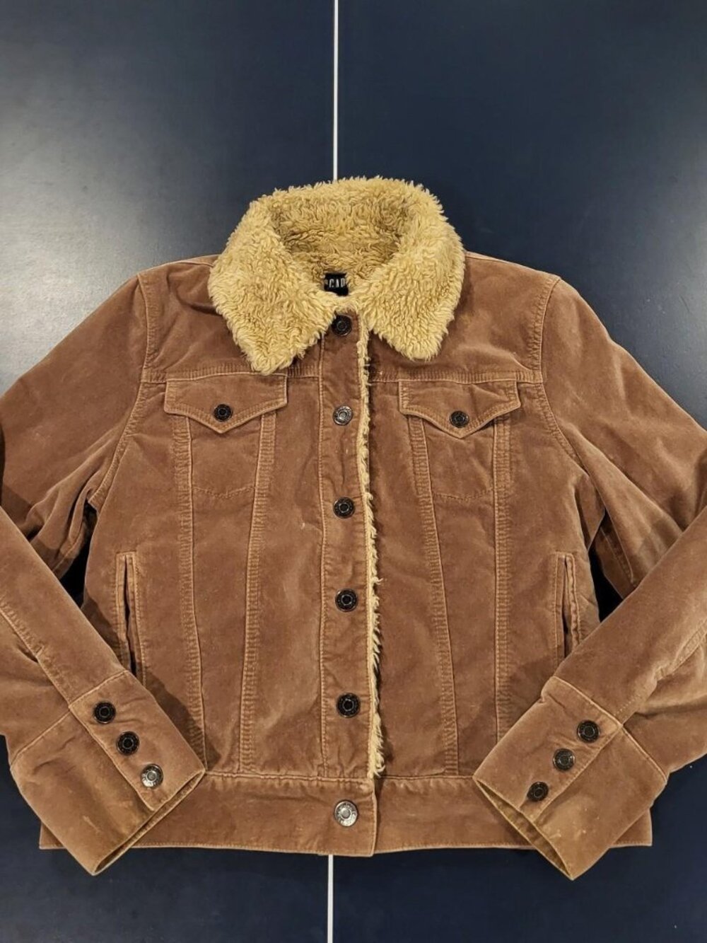 Vintage Y2K Gap Brown Corduroy Sherpa Fur Collar Button Up Jacket Size M